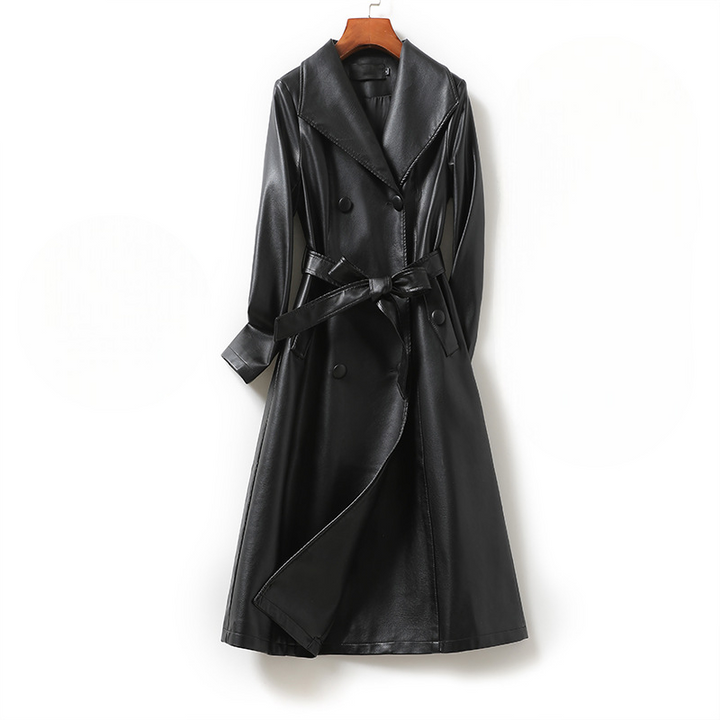 Jade | Womens Double Breasted Leather Maxi Trench Coat