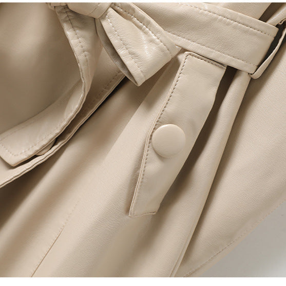 Jade | Womens Double Breasted Leather Maxi Trench Coat
