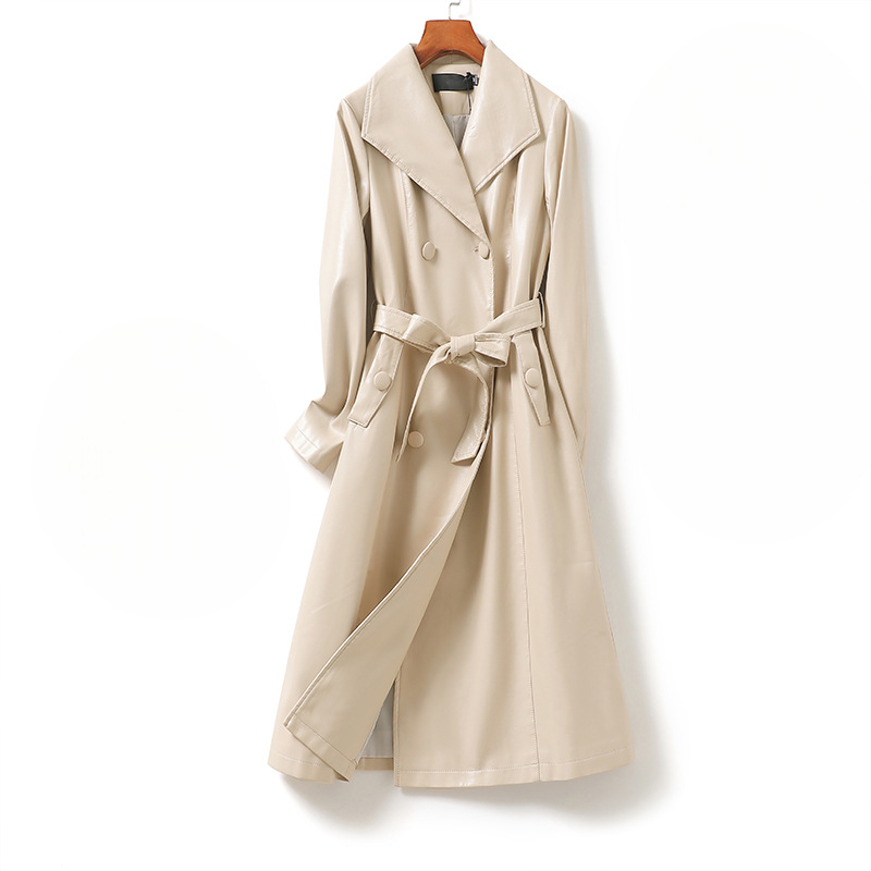 Jade | Womens Double Breasted Leather Maxi Trench Coat