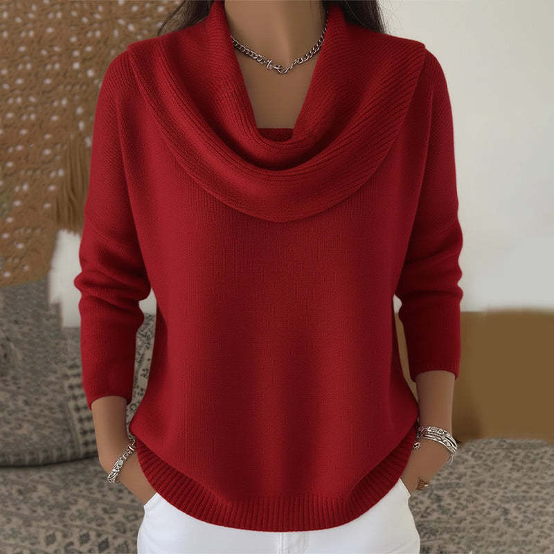 Womens cowl neck knit sweater, view 1