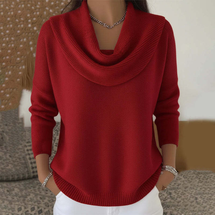Womens cowl neck knit sweater, view 1