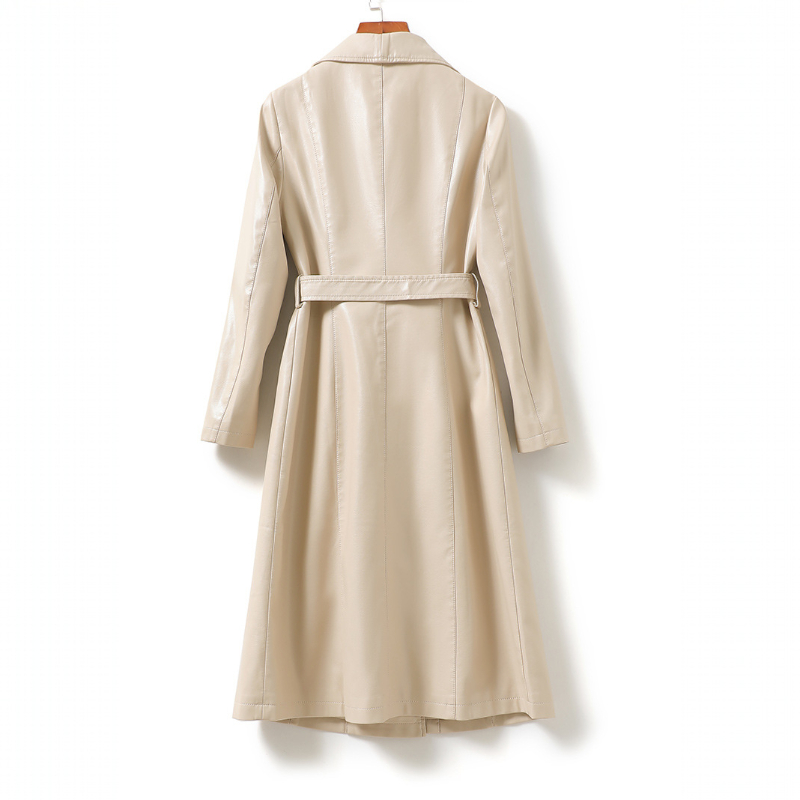 Jade | Womens Double Breasted Leather Maxi Trench Coat