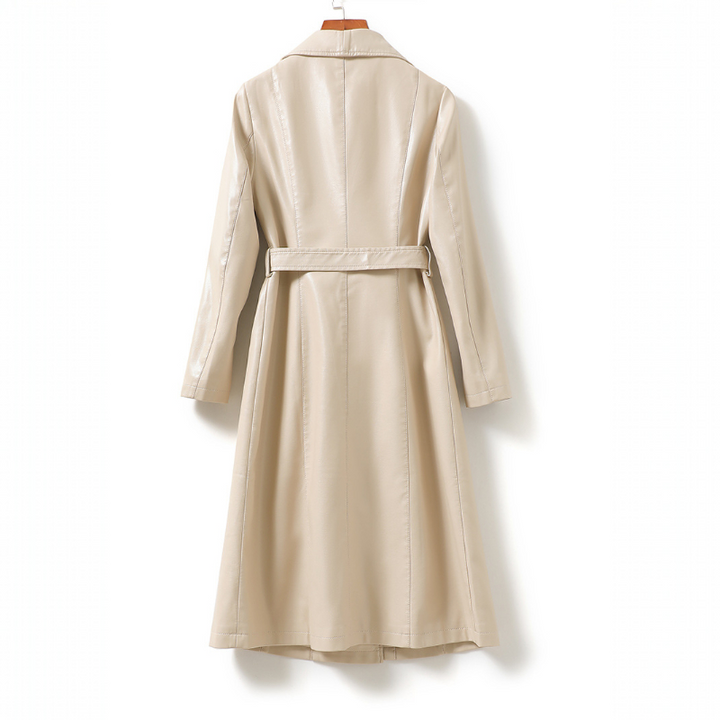 Jade | Womens Double Breasted Leather Maxi Trench Coat