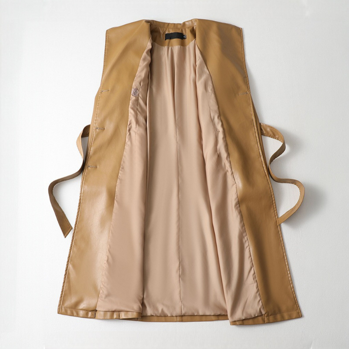 Jade | Womens Double Breasted Leather Maxi Trench Coat