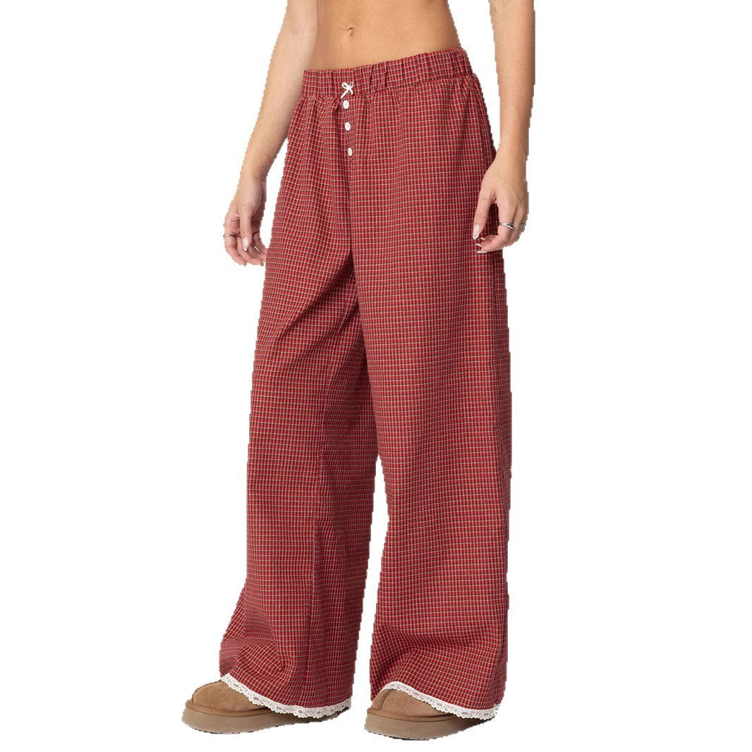 Nora | Pajama Pants High Waist Wide Leg Checked