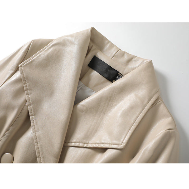 Jade | Womens Double Breasted Leather Maxi Trench Coat