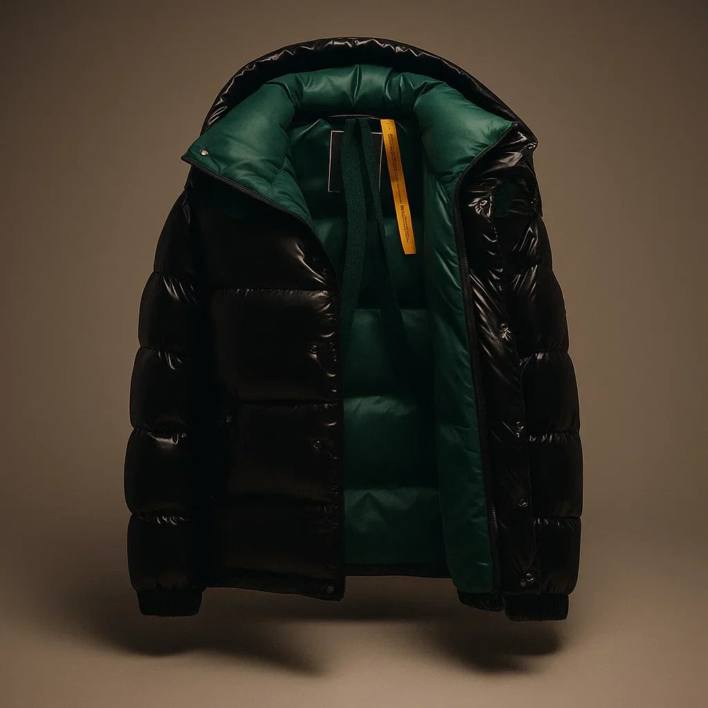 River | Quilted Hooded Puffer Jacket Snap Button