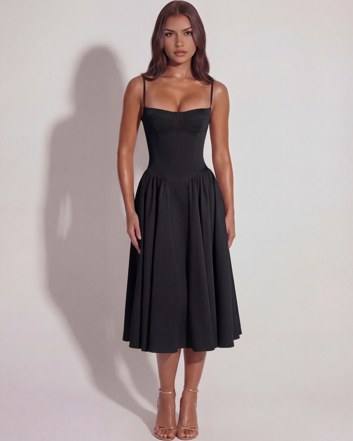 Opal | Black Bustier Midi Dress Women&