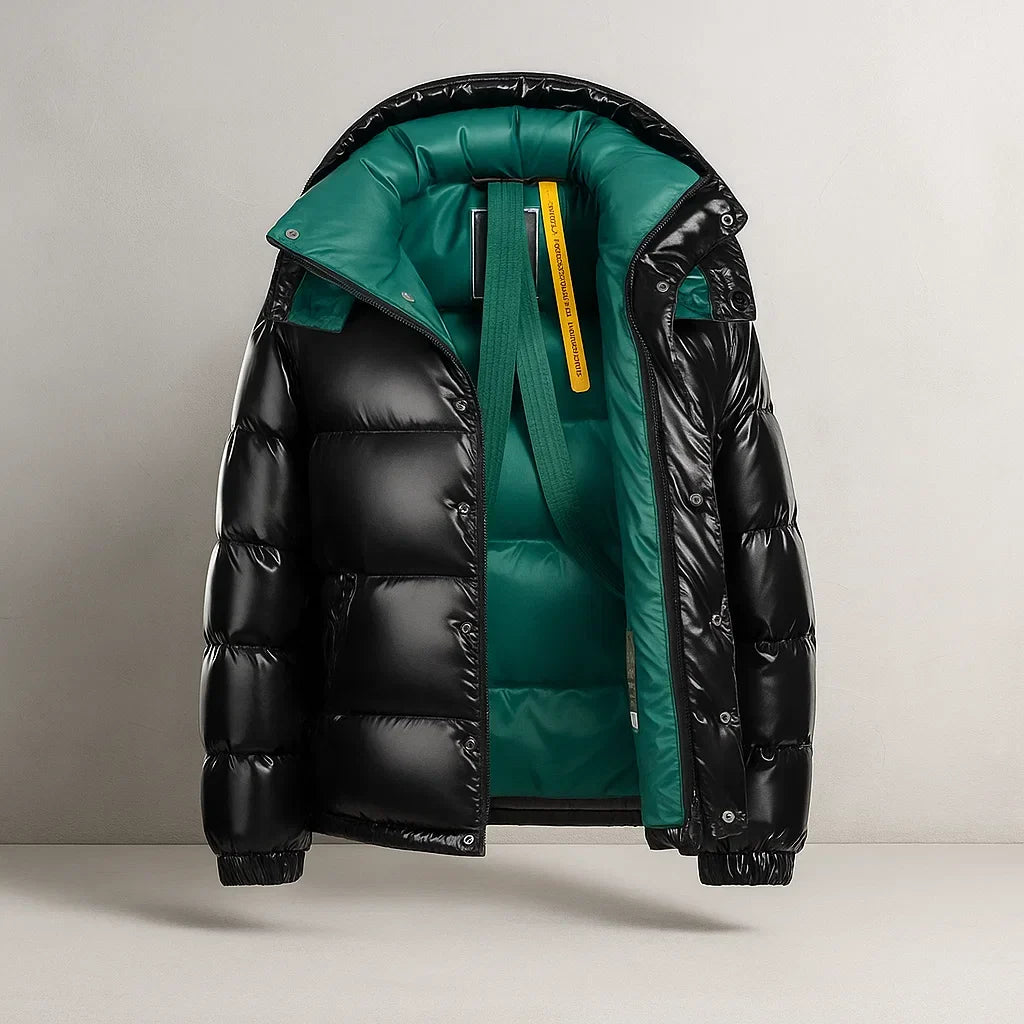 River | Quilted Hooded Puffer Jacket Snap Button