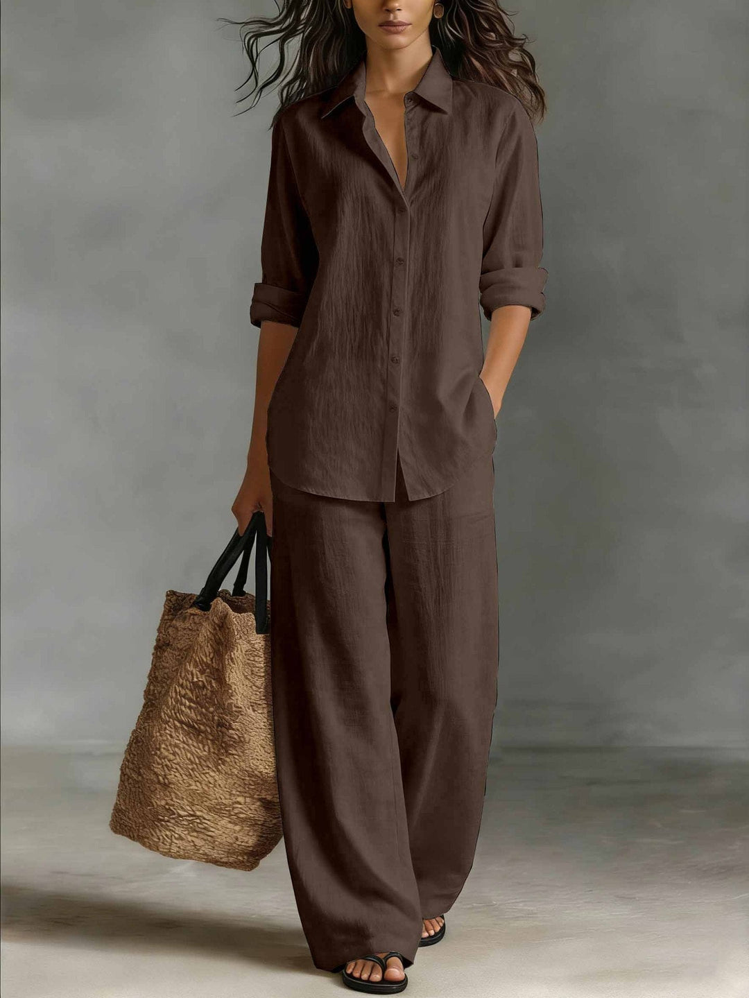 Bailey | Linen Set Wide Leg Trousers Collared Shirt