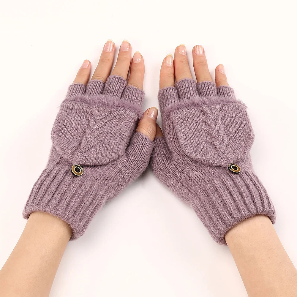 Elodie | Womens Knit Fingerless Convertible Mitten Gloves