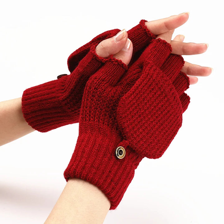 Elodie | Womens Knit Fingerless Convertible Mitten Gloves