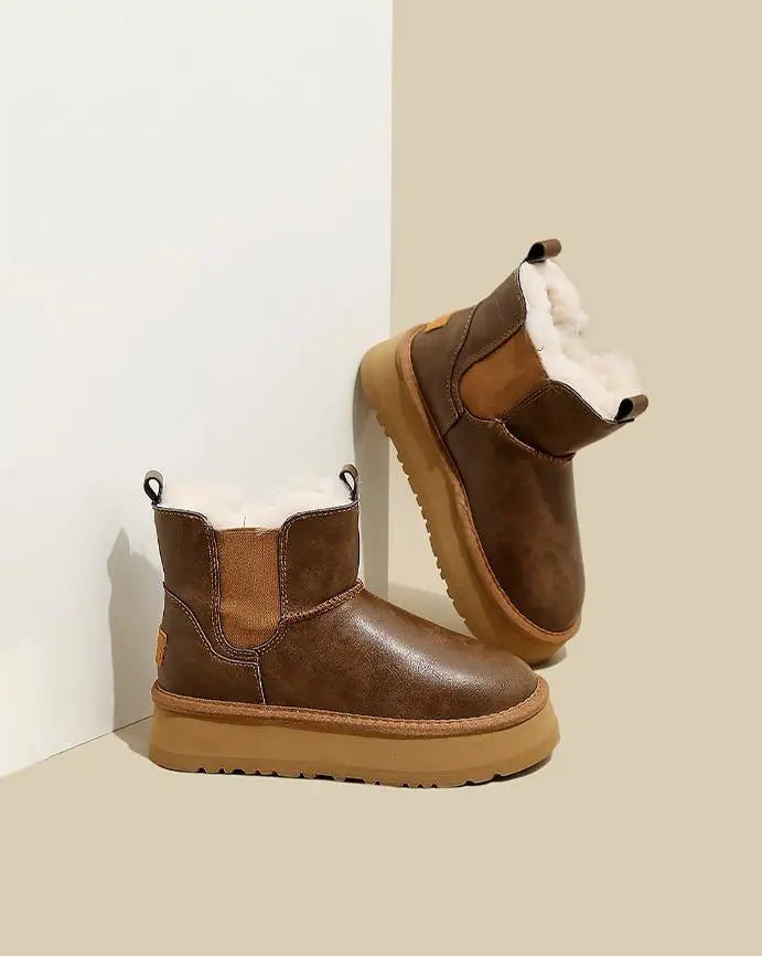 Morgan | Fur Lined Leather Platform Snow Boots Winter Warm Pull on