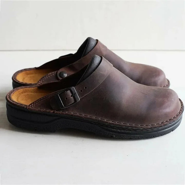 Buckle leather clog mules, view 1