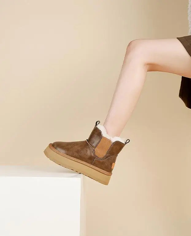 Morgan | Fur Lined Leather Platform Snow Boots Winter Warm Pull on