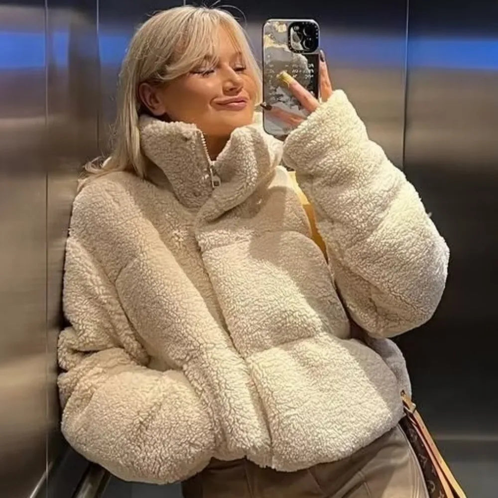 Vera | Cropped Quilted High Neck Fleece Jacket