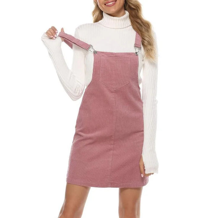 Womens corduroy pinafore overall mini dress, view 4