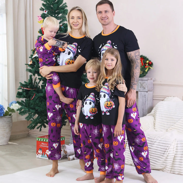 Purple Halloween ghost family pajama set, view 1