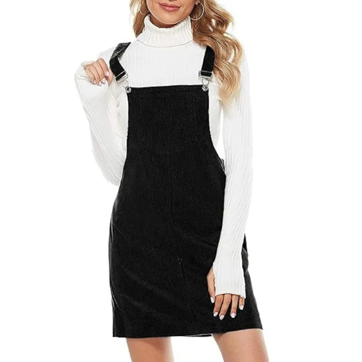 Womens corduroy pinafore overall mini dress, view 3