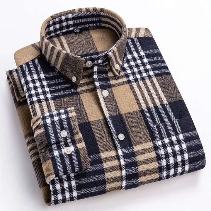 Mens long sleeve plaid flannel shirt, view 1