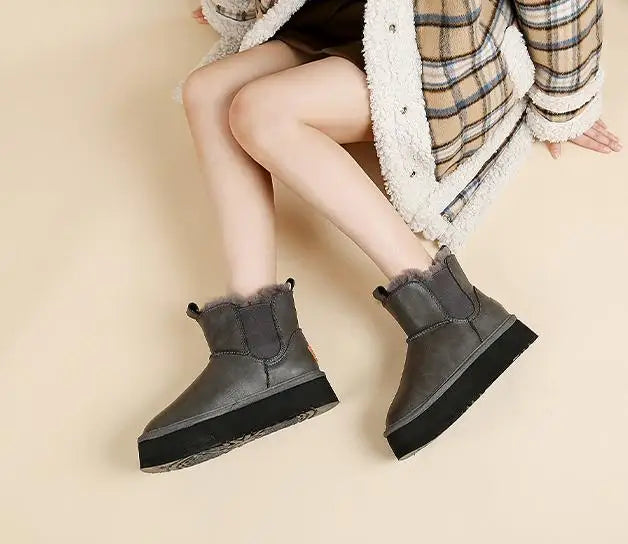 Morgan | Fur Lined Leather Platform Snow Boots Winter Warm Pull on