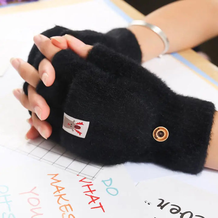 Womens knit fingerless convertible mitten gloves, view 1