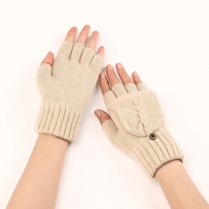 Elodie | Womens Knit Fingerless Convertible Mitten Gloves