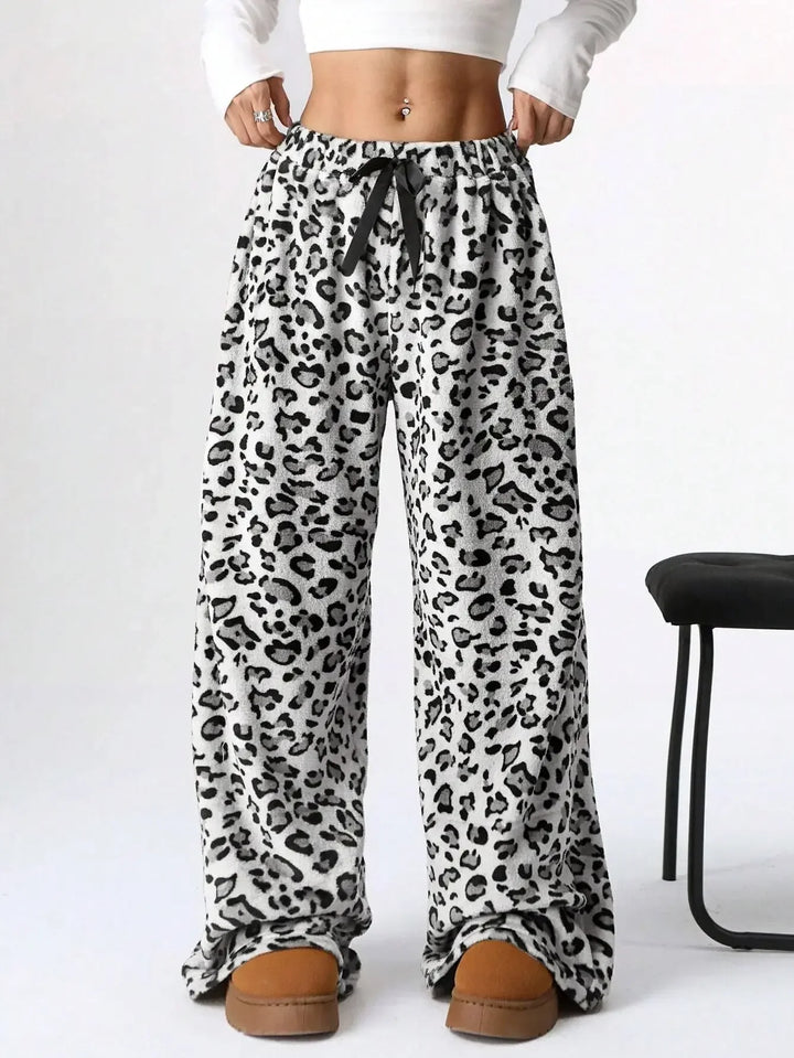 Holly | Womens Leopard Fleece Wide Leg Pajama Pants