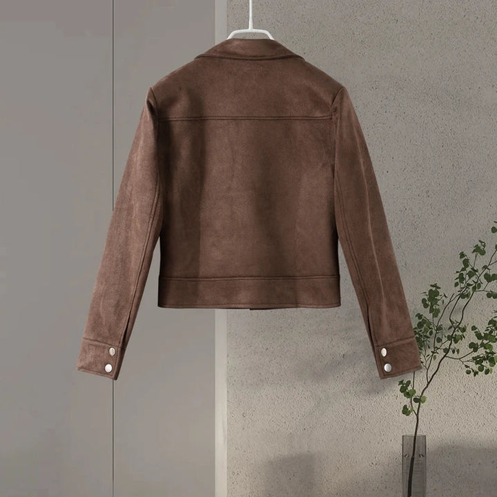 Morgan | Womens Faux Suede Cropped Trucker Jacket