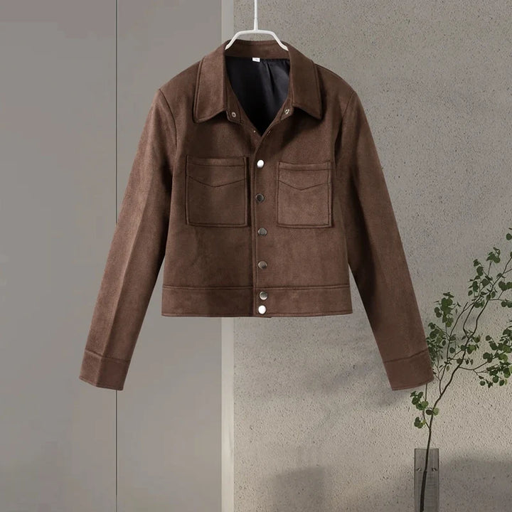 Morgan | Womens Faux Suede Cropped Trucker Jacket