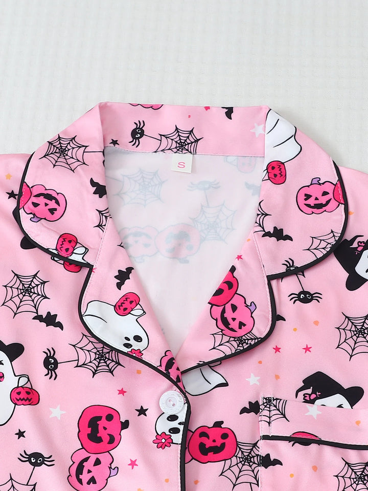 Womens Halloween print shorts pajama set, view 3