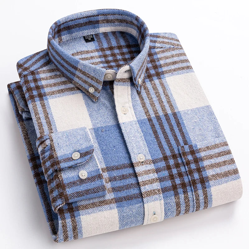 Mens long sleeve plaid flannel shirt, view 3