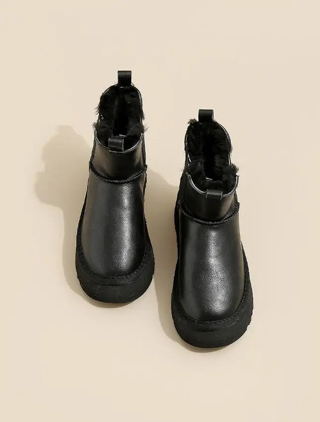 Morgan | Fur Lined Leather Platform Snow Boots Winter Warm Pull on