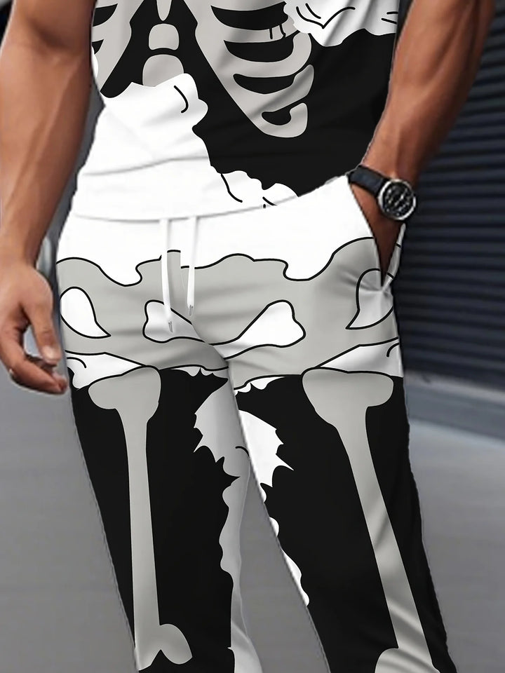 Mens skeleton graphic shorts set, view 3