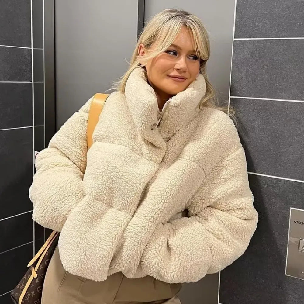 Vera | Cropped Quilted High Neck Fleece Jacket