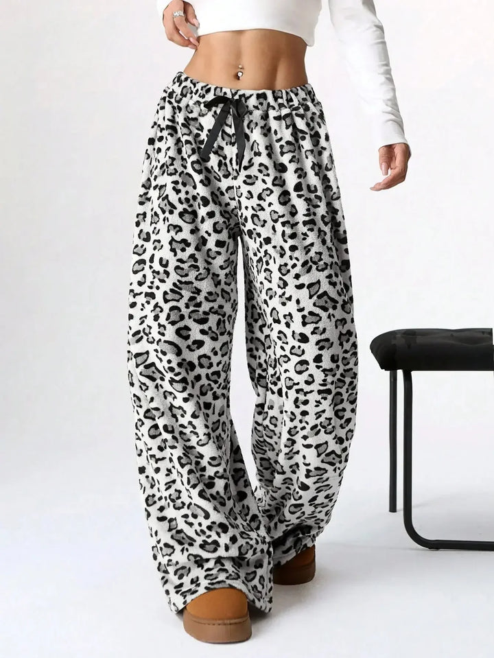 Holly | Womens Leopard Fleece Wide Leg Pajama Pants