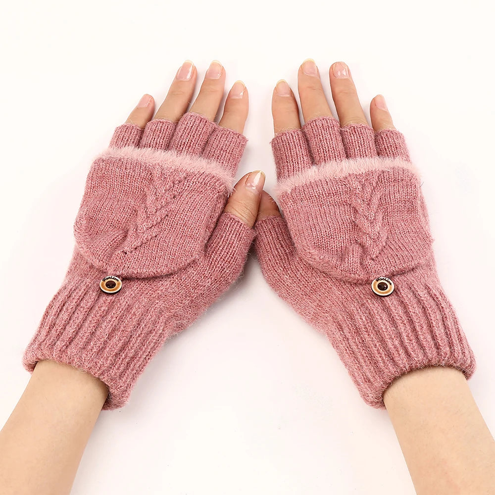 Elodie | Womens Knit Fingerless Convertible Mitten Gloves