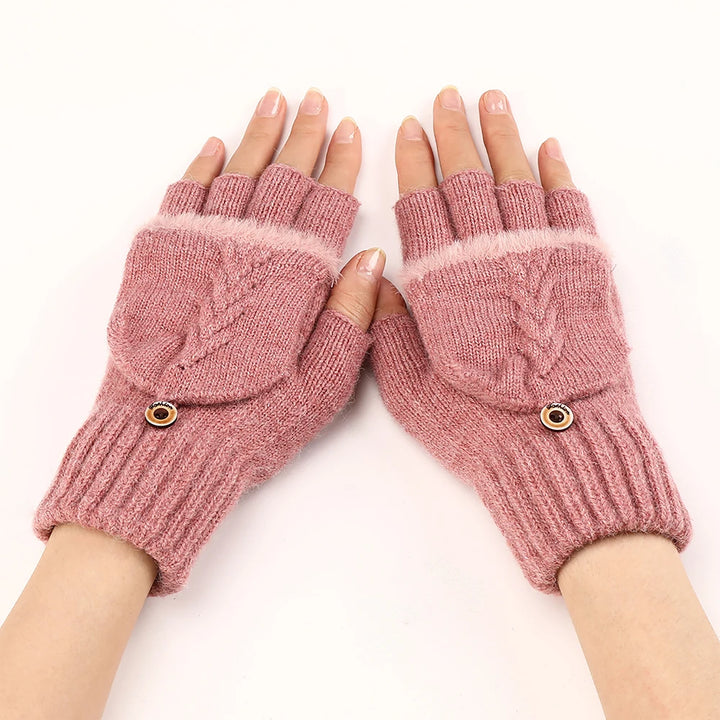 Elodie | Womens Knit Fingerless Convertible Mitten Gloves