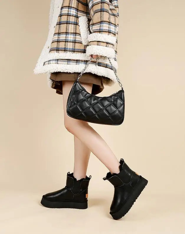 Morgan | Fur Lined Leather Platform Snow Boots Winter Warm Pull on