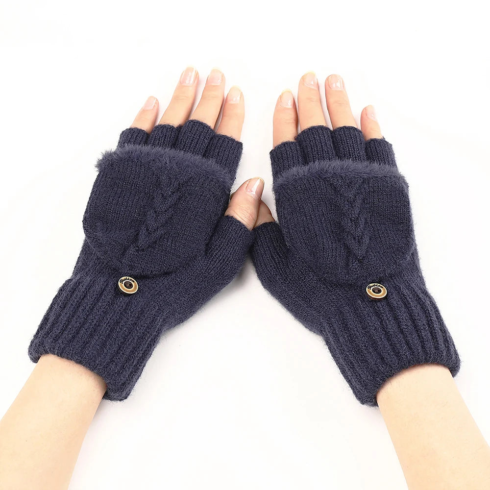 Womens knit fingerless convertible mitten gloves, view 4