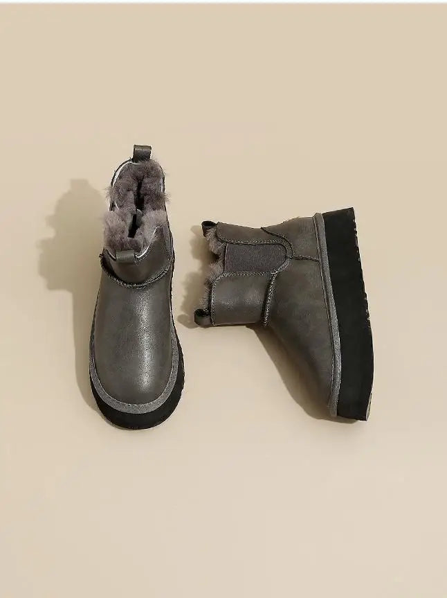 Morgan | Fur Lined Leather Platform Snow Boots Winter Warm Pull on
