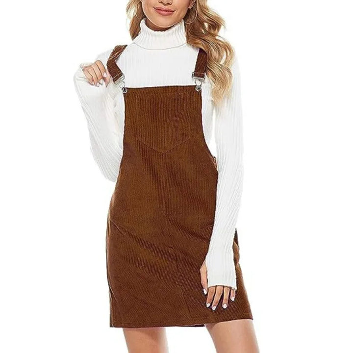 Womens corduroy pinafore overall mini dress, view 1