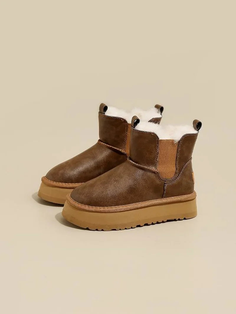 Morgan | Fur Lined Leather Platform Snow Boots Winter Warm Pull on