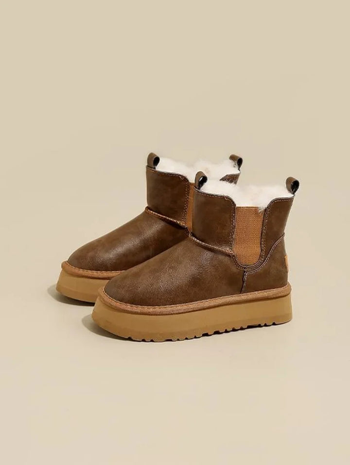 Morgan | Fur Lined Leather Platform Snow Boots Winter Warm Pull on