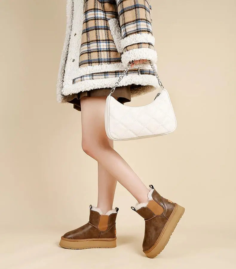 Morgan | Fur Lined Leather Platform Snow Boots Winter Warm Pull on