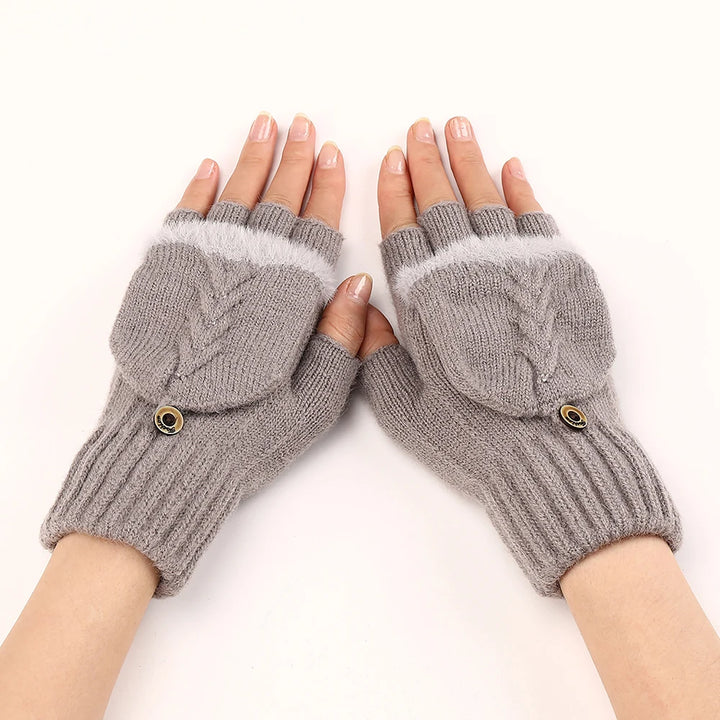 Elodie | Womens Knit Fingerless Convertible Mitten Gloves