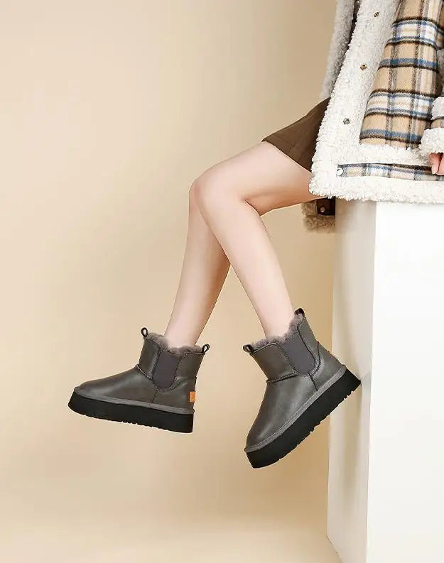 Morgan | Fur Lined Leather Platform Snow Boots Winter Warm Pull on