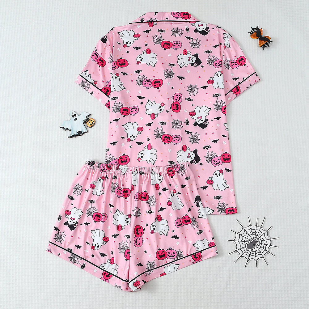 Womens Halloween print shorts pajama set, view 2