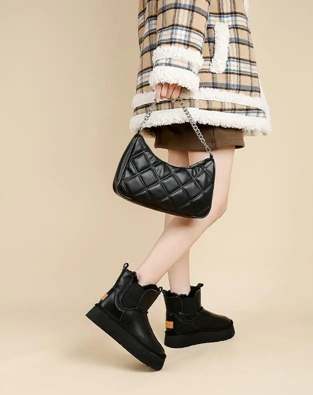 Morgan | Fur Lined Leather Platform Snow Boots Winter Warm Pull on