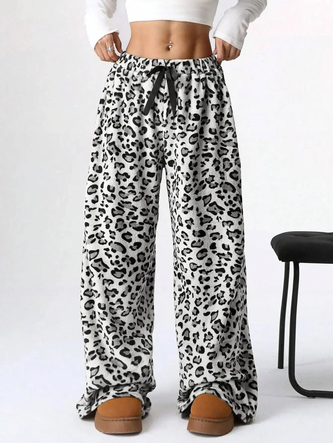 Holly | Womens Leopard Fleece Wide Leg Pajama Pants